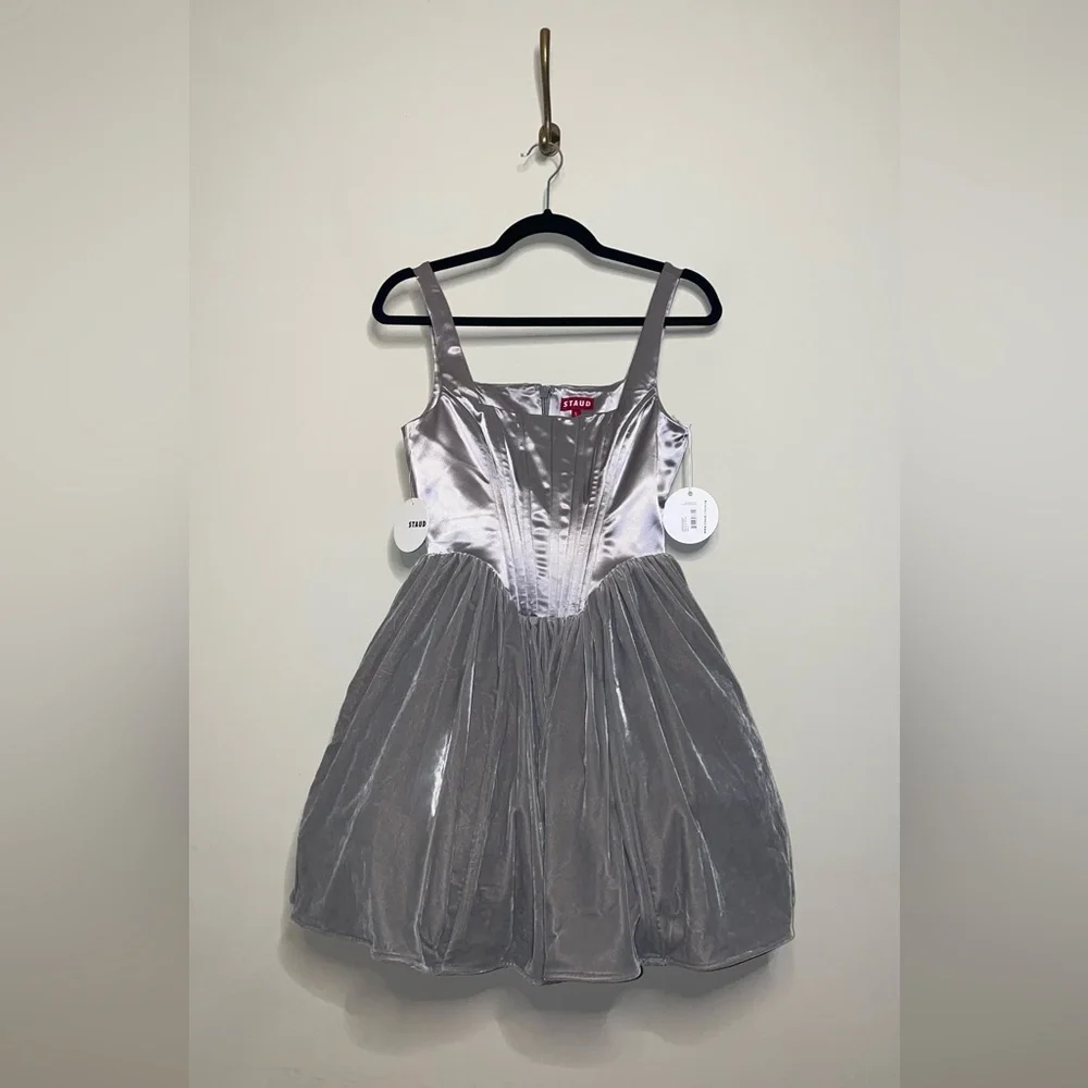 STAUD Landscape Silver Mini Dress in Silver - Picture 6 of 10